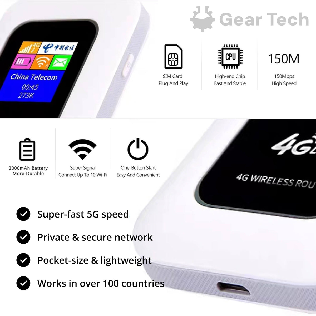 Portable 4G LTE WiFi Hotspot Router, Connects 10 Devices, 150 Mbps, SIM Card Unlocked, Travel Internet for RV Camping Road Trips | Lonoma