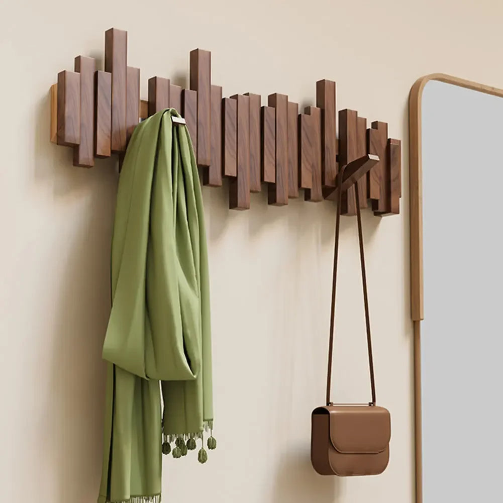 Folding Wall Hook Rack Wood Entryway Organizer 3 to 10 Pegs Retractable Hanger Bedroom Hallway Mudroom Storage | Lonoma