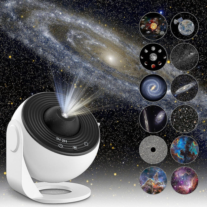 Star Projector Night Light with 12 Interchangeable Space Scenes, USB-C Powered Galaxy Projector for Kids Bedroom, Nursery & Bedtime | Lonoma