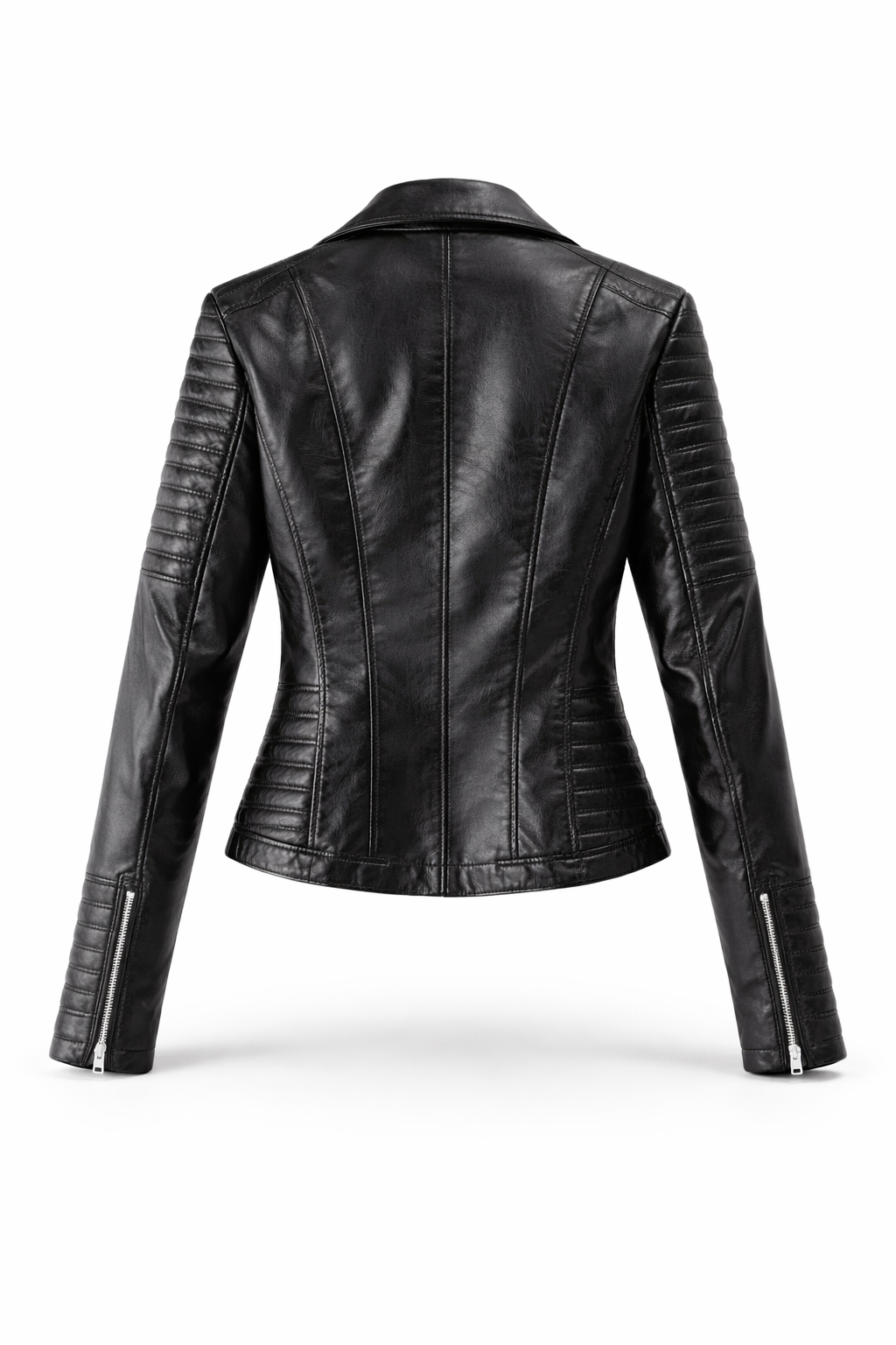 Women's Genuine Leather Moto Jacket with Silver Hardware and Textured Shoulders | Lonoma