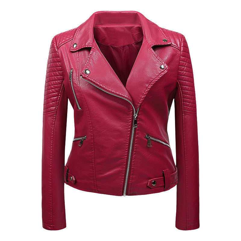 Women's Genuine Leather Moto Jacket with Silver Hardware and Textured Shoulders | Lonoma