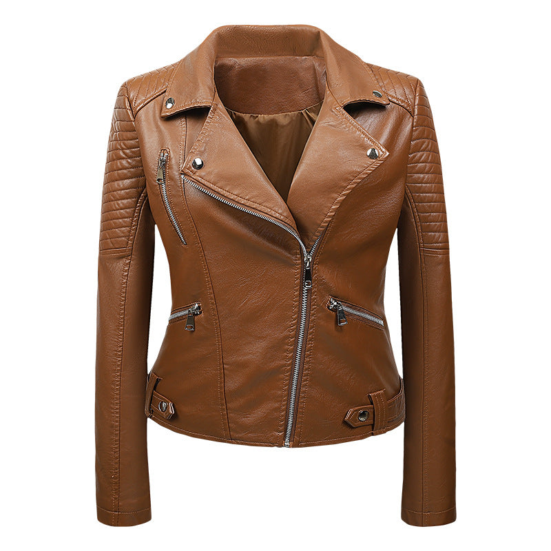 Women's Genuine Leather Moto Jacket with Silver Hardware and Textured Shoulders | Lonoma