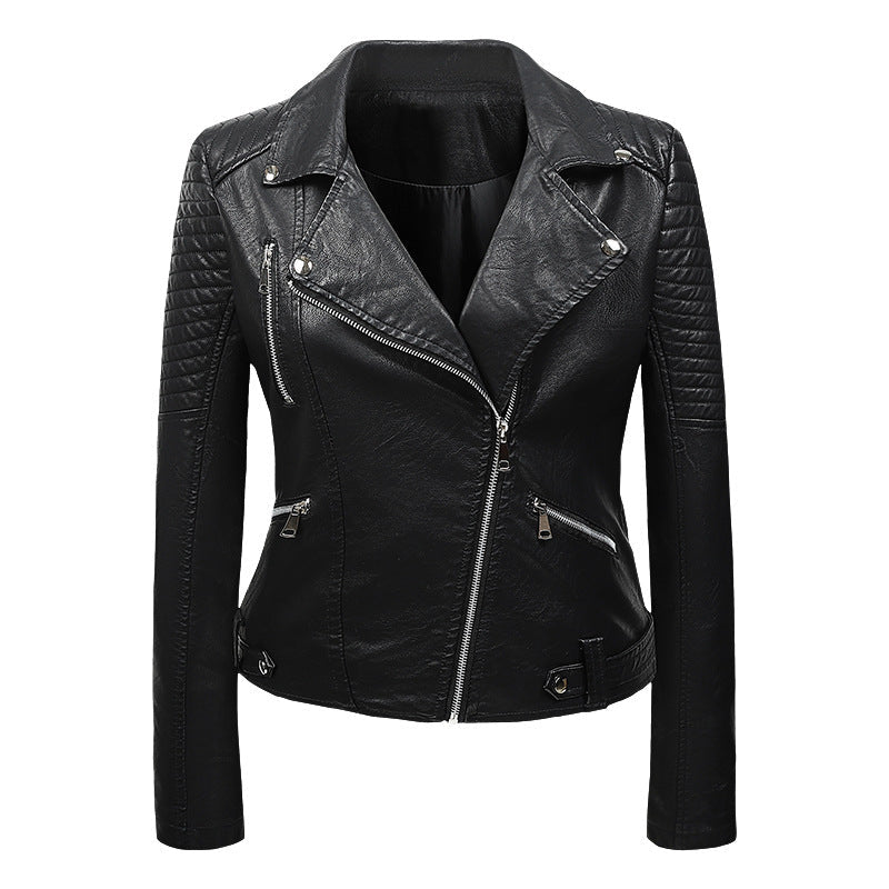 Women's Genuine Leather Moto Jacket with Silver Hardware and Textured Shoulders | Lonoma