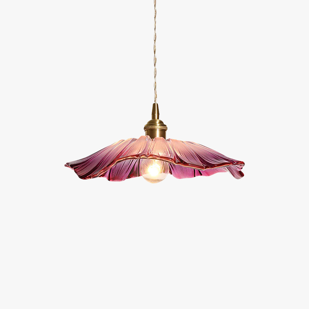 Floral Glass Flush Mount or Drop Ceiling Light with Brass Accents – Clear, Green or Pink Petal Shades for Bedroom, Dining Room | Lonoma