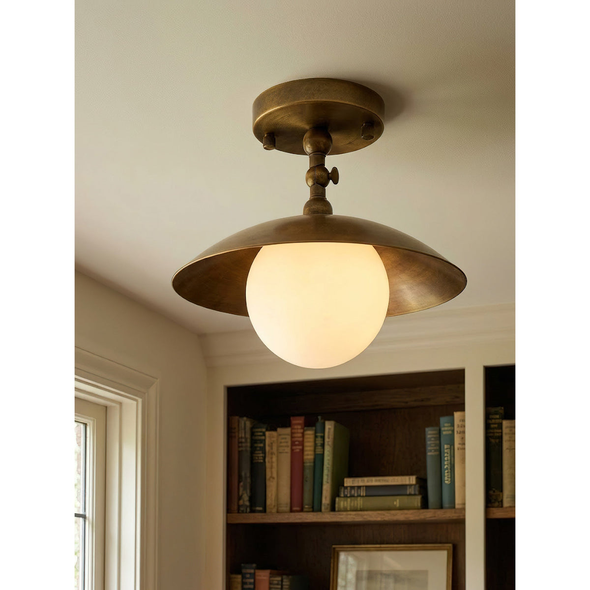 Semi-Flush Ceiling Light 10 in Brass Glass Shade Modern Fixture for Kitchen Hallway Bedroom Entryway | Lonoma