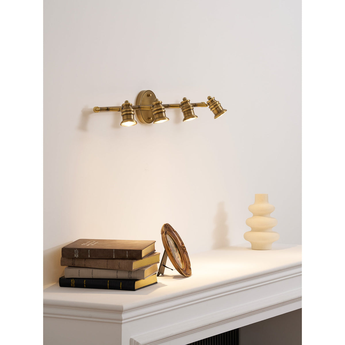 Adjustable Brass Wall Sconce with Multiple Spotlights – Indoor Track Light Fixture for Living Room, Bedroom & Hallway – Hardwired MR16 Lamp | Lonoma
