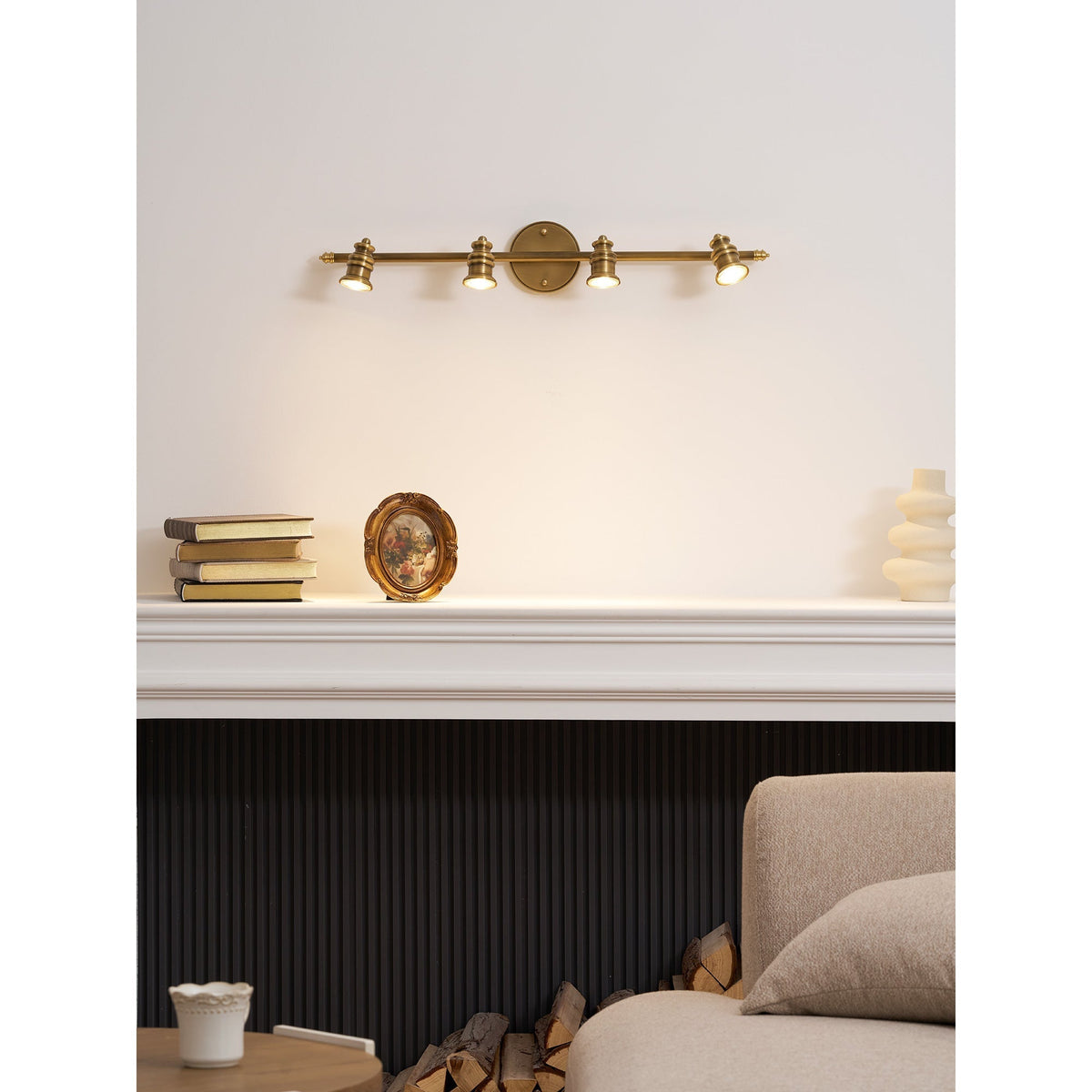 Adjustable Brass Wall Sconce with Multiple Spotlights – Indoor Track Light Fixture for Living Room, Bedroom & Hallway – Hardwired MR16 Lamp | Lonoma
