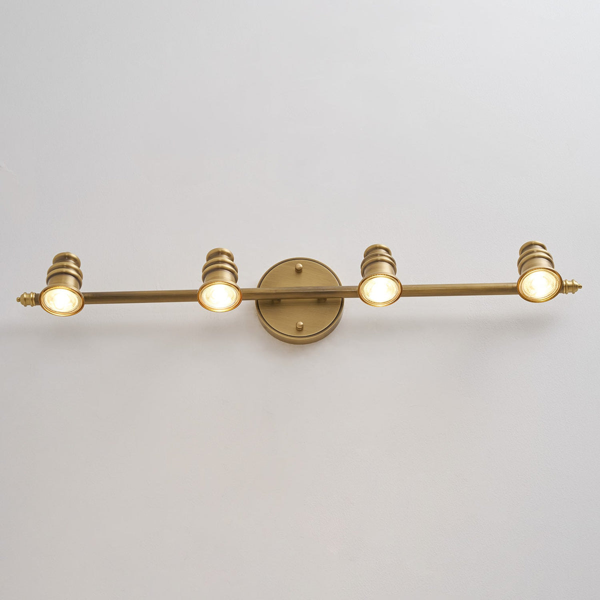 Adjustable Brass Wall Sconce with Multiple Spotlights – Indoor Track Light Fixture for Living Room, Bedroom & Hallway – Hardwired MR16 Lamp | Lonoma