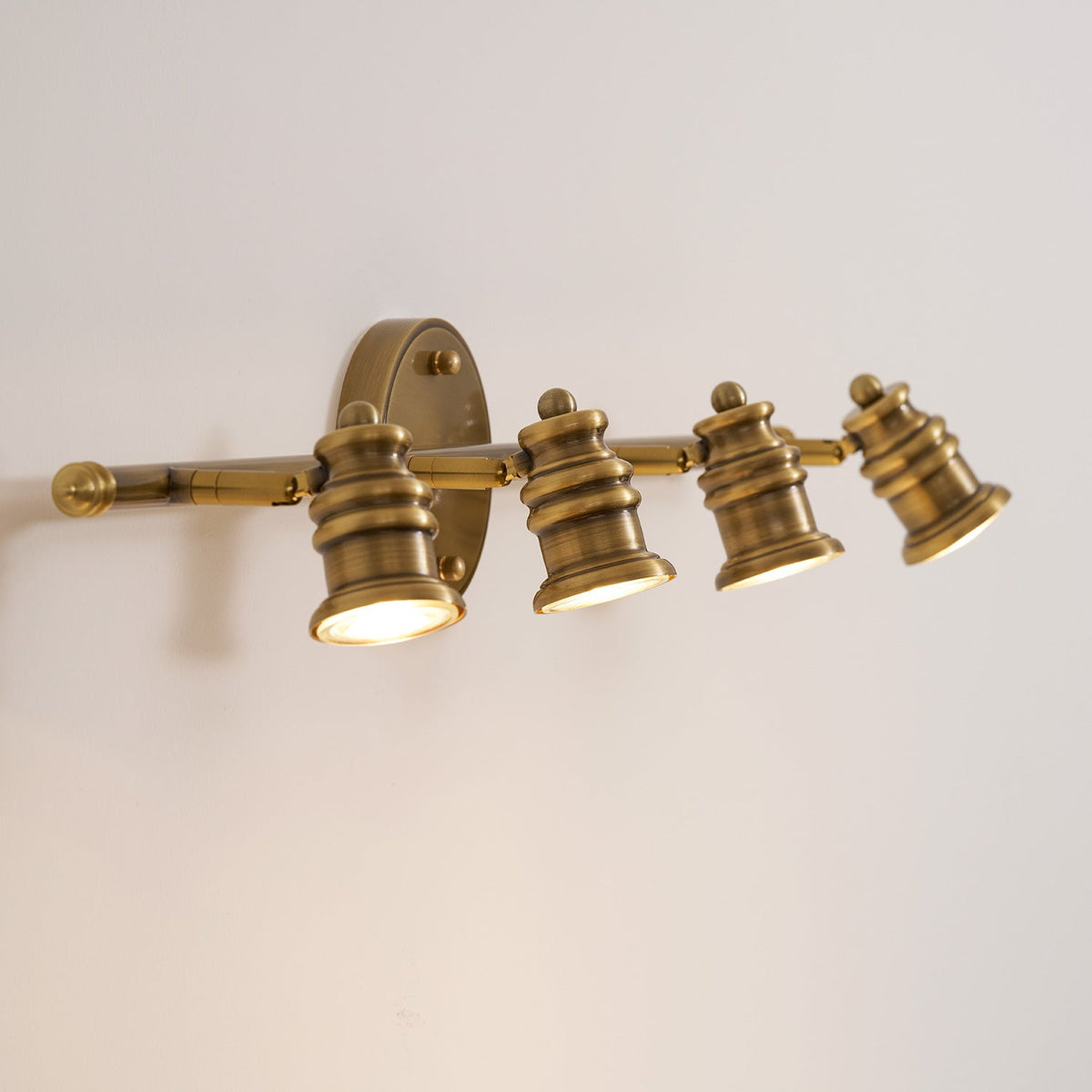 Adjustable Brass Wall Sconce with Multiple Spotlights – Indoor Track Light Fixture for Living Room, Bedroom & Hallway – Hardwired MR16 Lamp | Lonoma