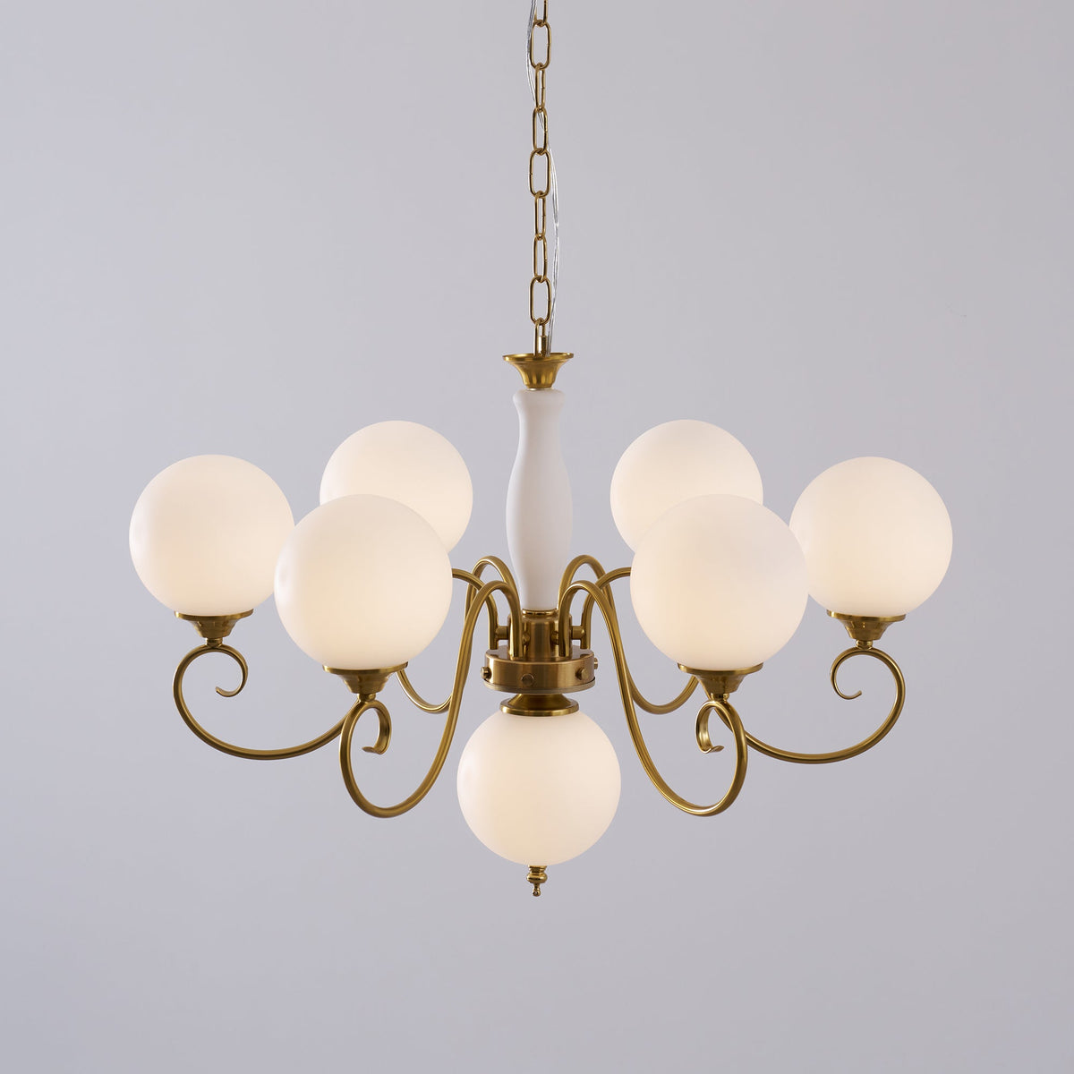 Hand-Blown Glass Globe Chandelier with Antique Brass Frame – Multi-Arm Pendant Light for Dining Room | Lonoma