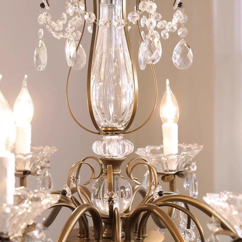 Glam Crystal Chandelier with Candelabra Bulbs Coffee Gold Iron Frame Adjustable Chain Dining Room Foyer Statement Lighting | Lonoma