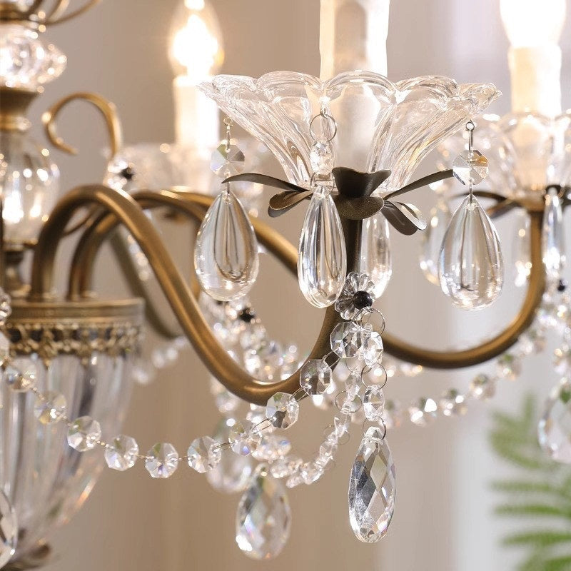 Glam Crystal Chandelier with Candelabra Bulbs Coffee Gold Iron Frame Adjustable Chain Dining Room Foyer Statement Lighting | Lonoma