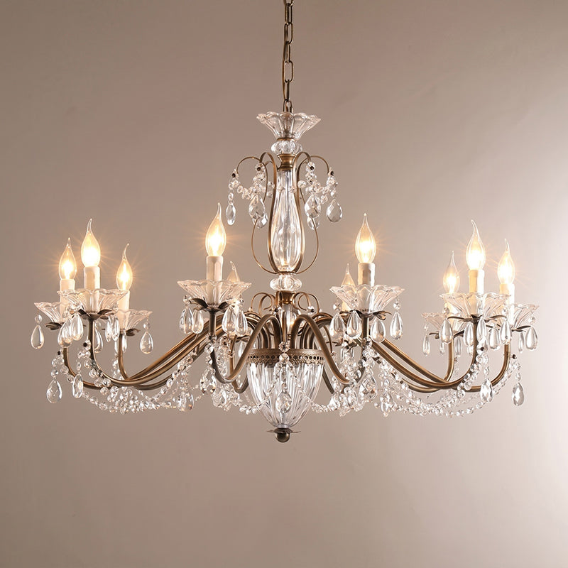 Glam Crystal Chandelier with Candelabra Bulbs Coffee Gold Iron Frame Adjustable Chain Dining Room Foyer Statement Lighting | Lonoma