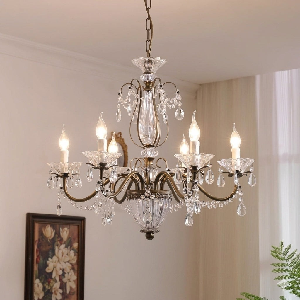 Glam Crystal Chandelier with Candelabra Bulbs Coffee Gold Iron Frame Adjustable Chain Dining Room Foyer Statement Lighting | Lonoma