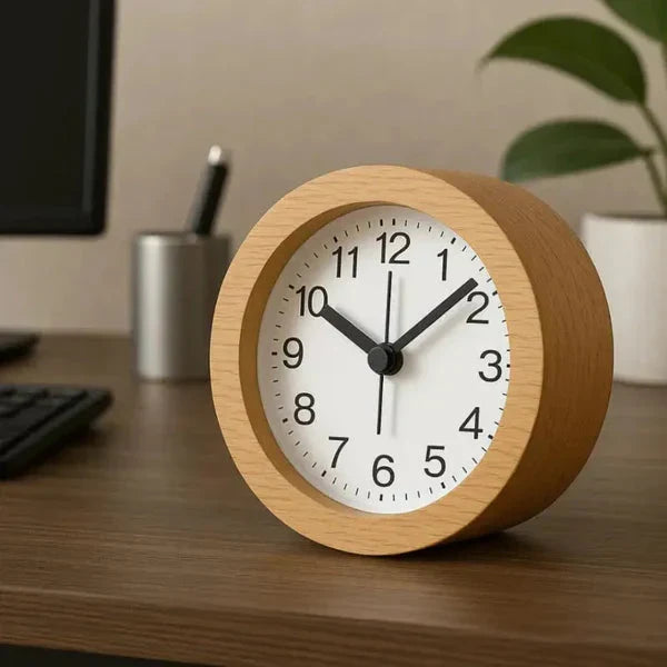 Natural Wood Alarm Clock with LED Nightlight – Silent Analog Quartz Design for Peaceful Sleep and Gentle Wake-Up | Lonoma