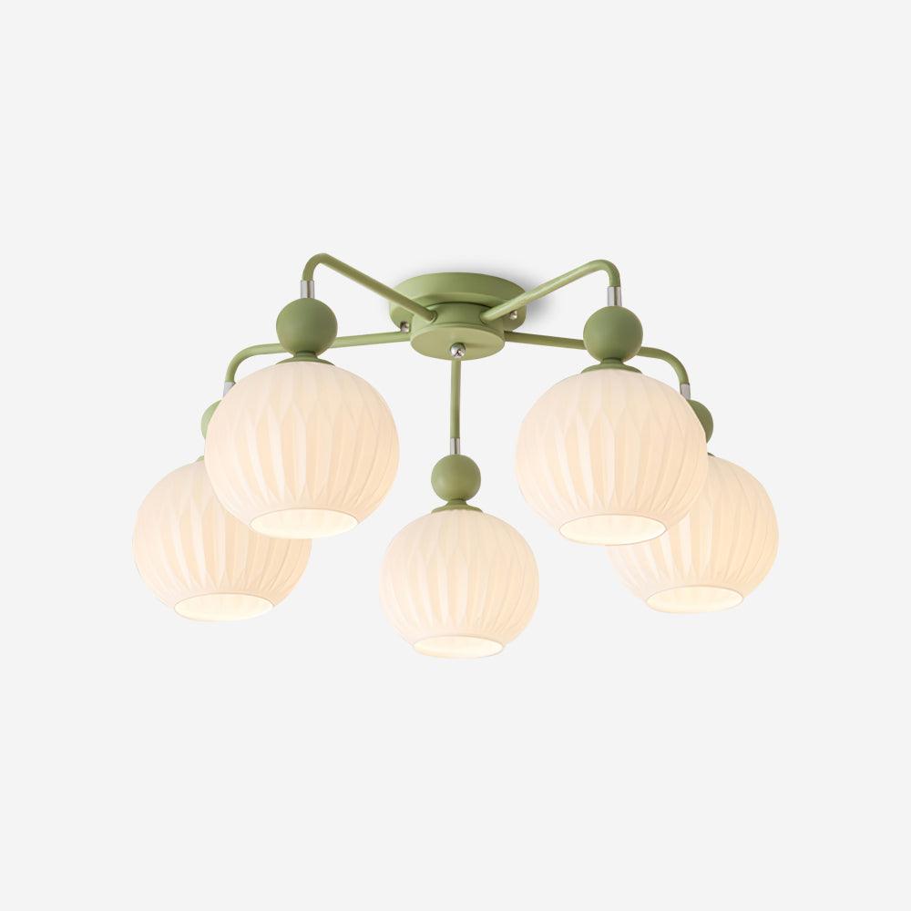 Sculptural Semi-Flush Ceiling Light with Rippled Glass Globes for Dining Room | Modern Multi-Arm Chandelier Fixture | Lonoma