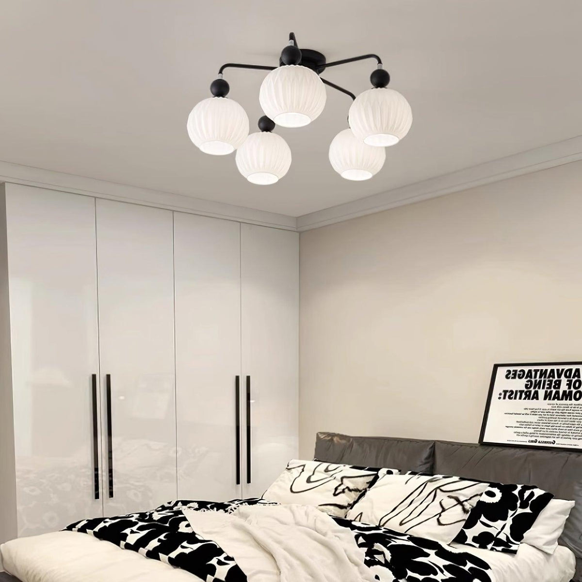 Sculptural Semi-Flush Ceiling Light with Rippled Glass Globes for Dining Room | Modern Multi-Arm Chandelier Fixture | Lonoma