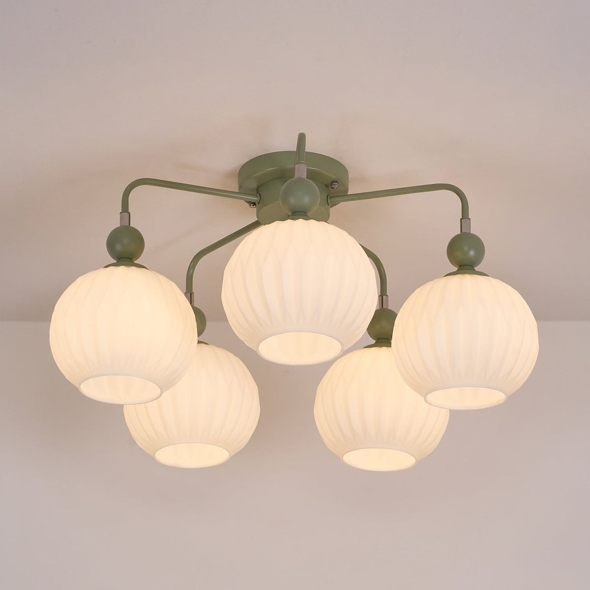 Sculptural Semi-Flush Ceiling Light with Rippled Glass Globes for Dining Room | Modern Multi-Arm Chandelier Fixture | Lonoma