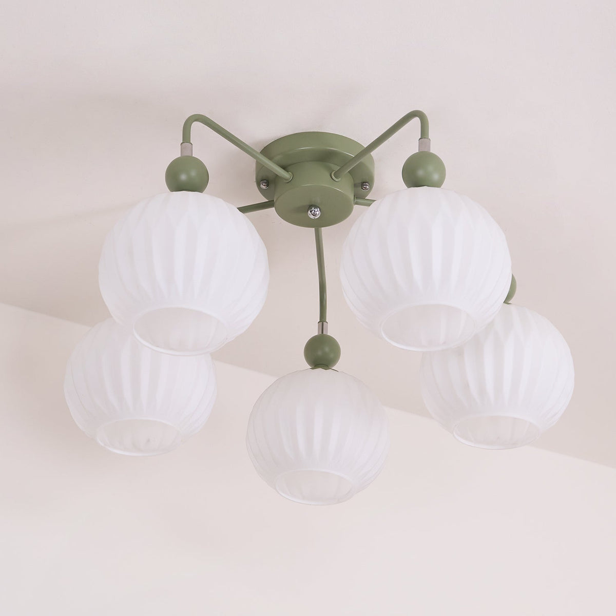 Sculptural Semi-Flush Ceiling Light with Rippled Glass Globes for Dining Room | Modern Multi-Arm Chandelier Fixture | Lonoma