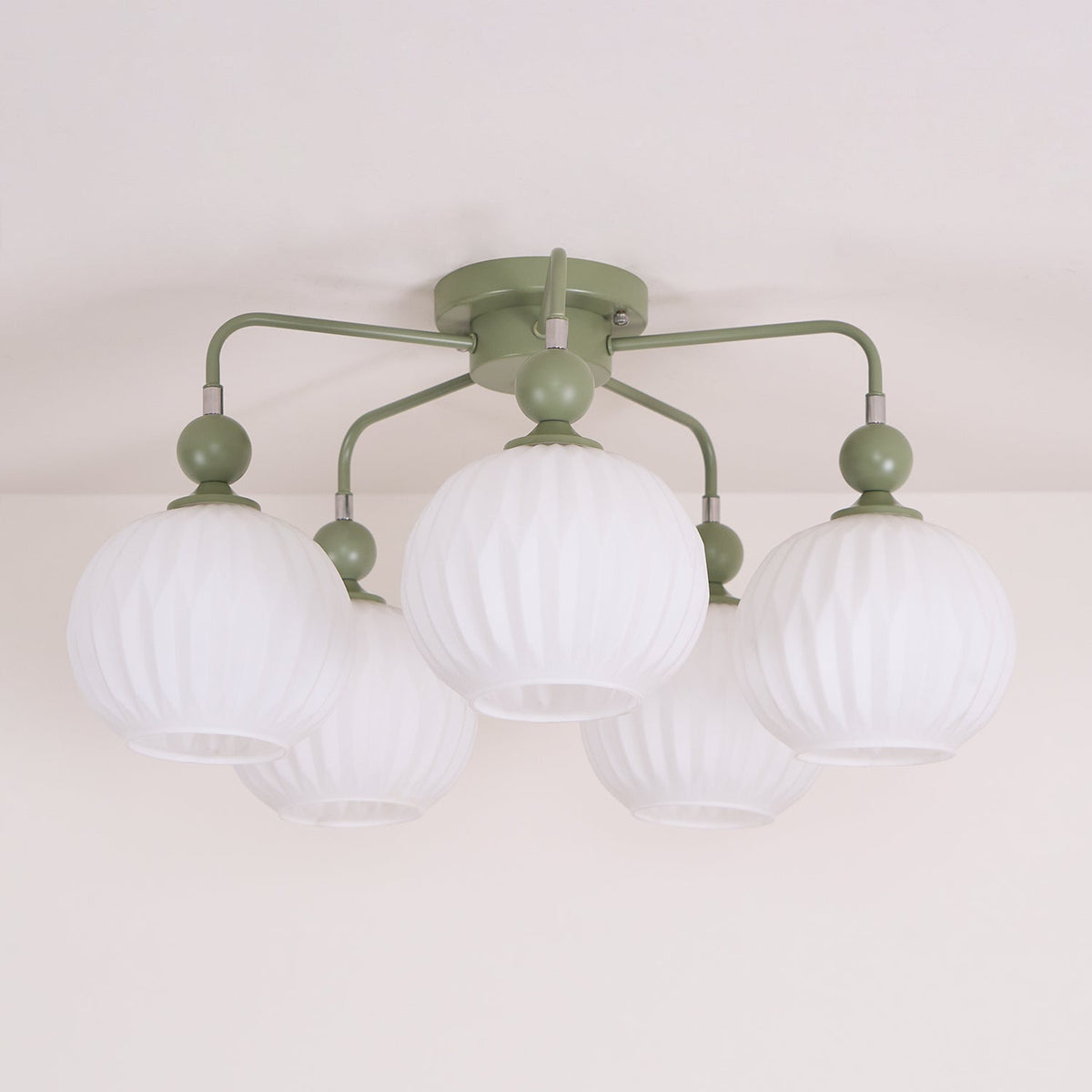 Sculptural Semi-Flush Ceiling Light with Rippled Glass Globes for Dining Room | Modern Multi-Arm Chandelier Fixture | Lonoma