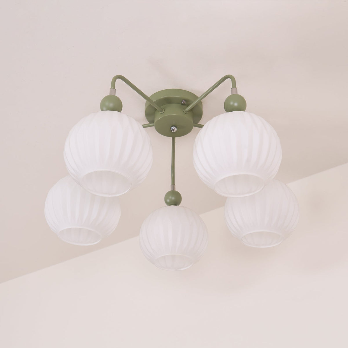 Sculptural Semi-Flush Ceiling Light with Rippled Glass Globes for Dining Room | Modern Multi-Arm Chandelier Fixture | Lonoma
