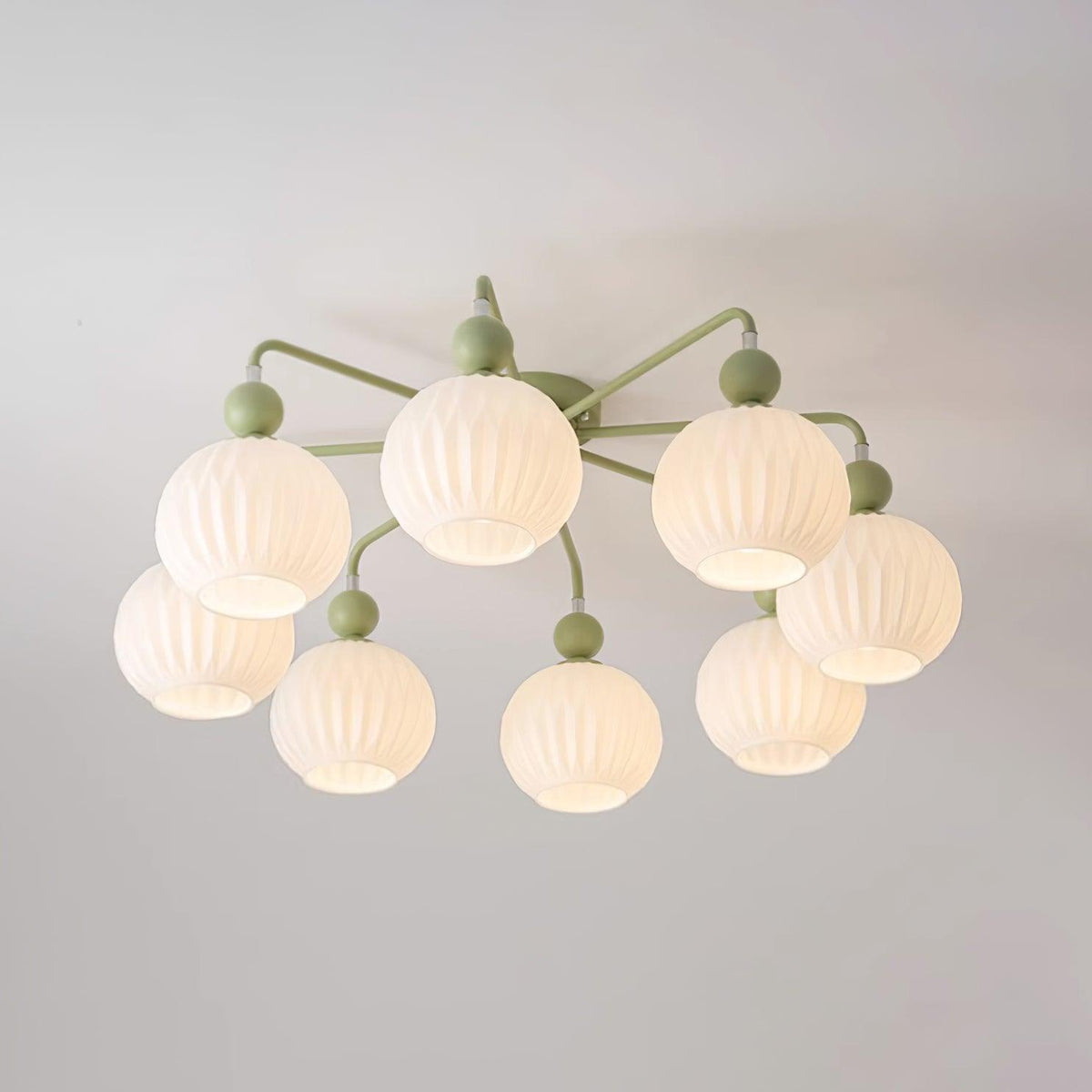 Sculptural Semi-Flush Ceiling Light with Rippled Glass Globes for Dining Room | Modern Multi-Arm Chandelier Fixture | Lonoma