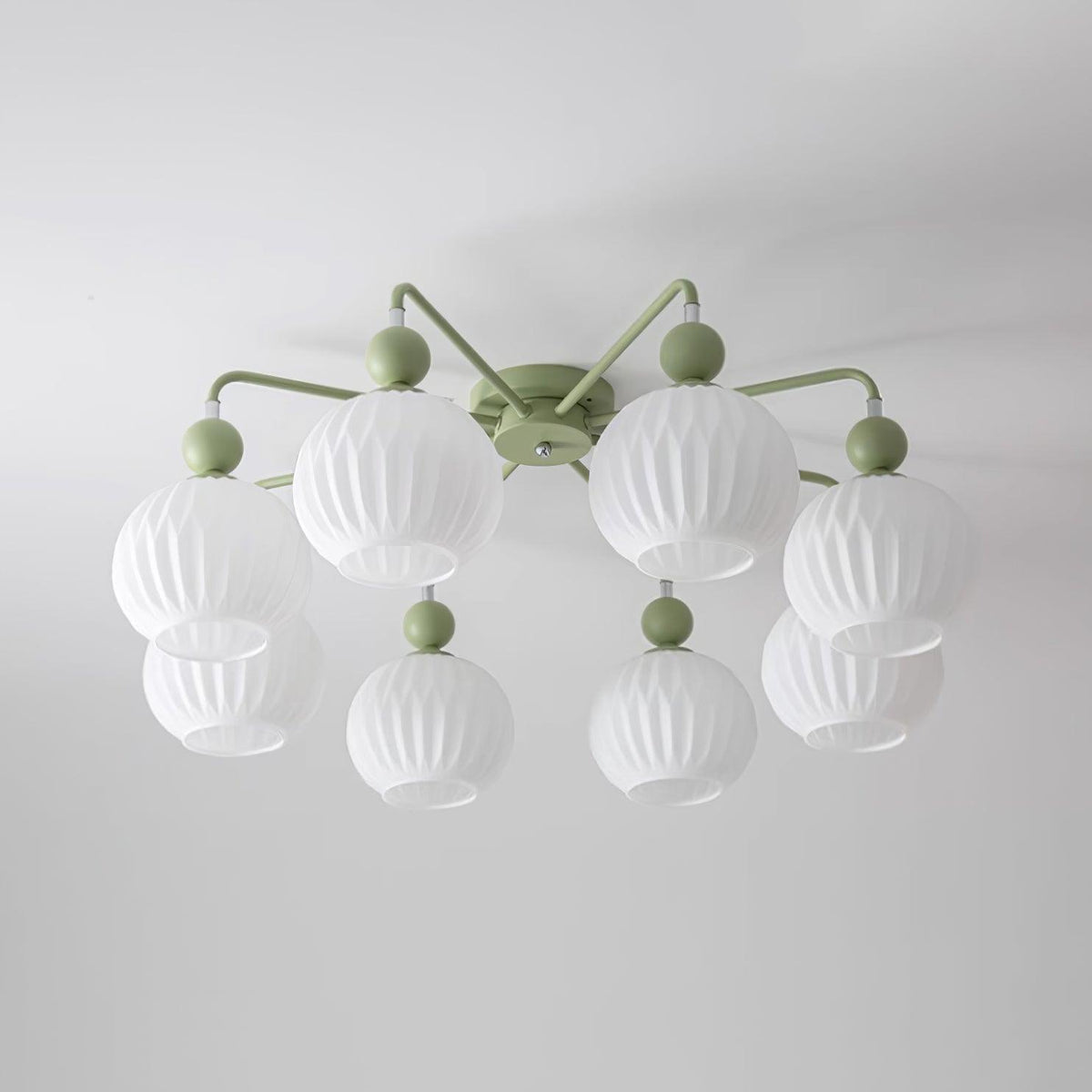 Sculptural Semi-Flush Ceiling Light with Rippled Glass Globes for Dining Room | Modern Multi-Arm Chandelier Fixture | Lonoma