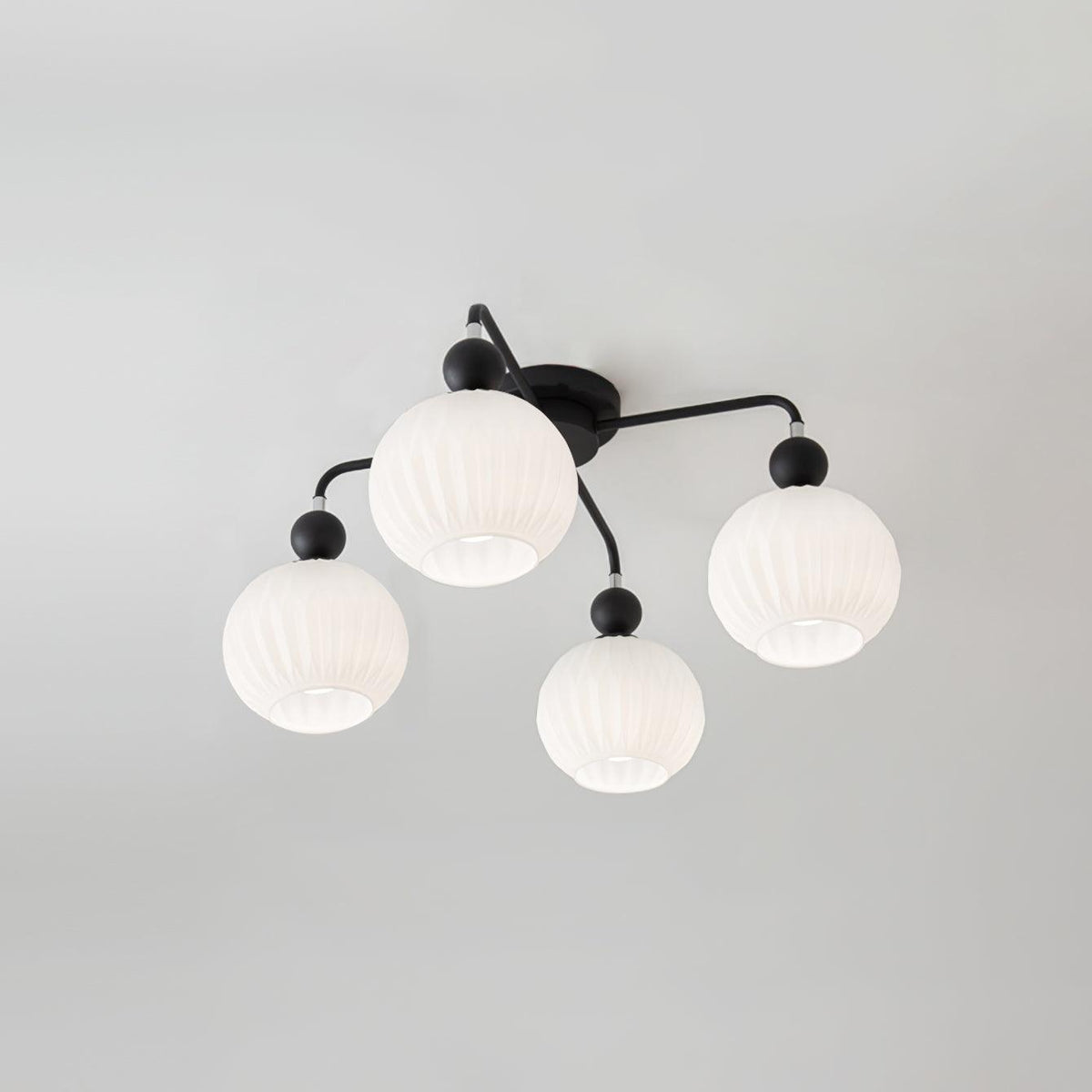Sculptural Semi-Flush Ceiling Light with Rippled Glass Globes for Dining Room | Modern Multi-Arm Chandelier Fixture | Lonoma