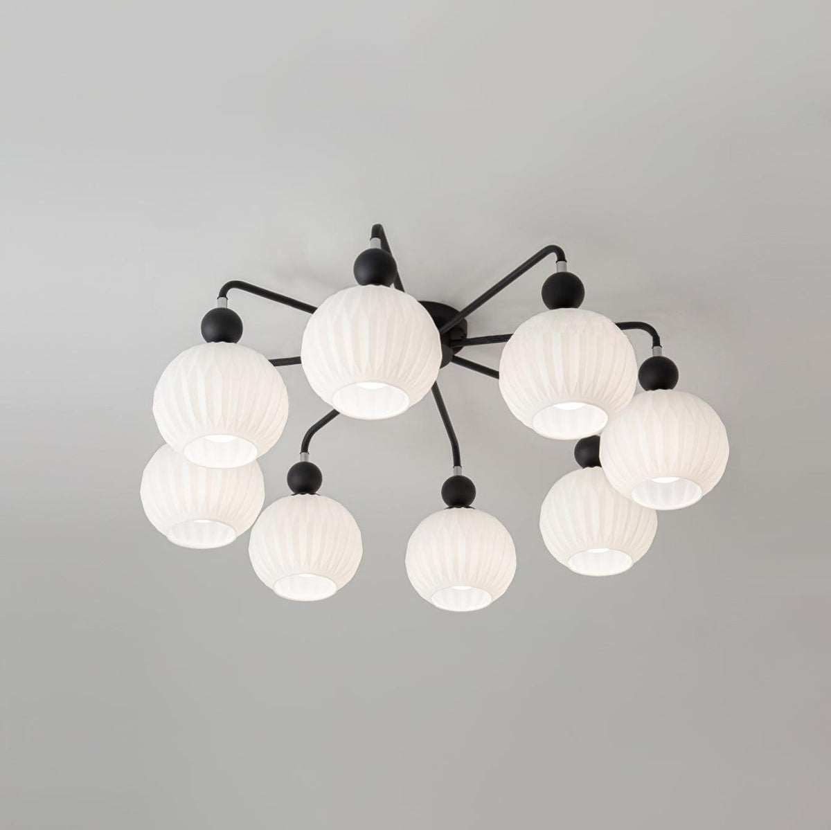 Sculptural Semi-Flush Ceiling Light with Rippled Glass Globes for Dining Room | Modern Multi-Arm Chandelier Fixture | Lonoma