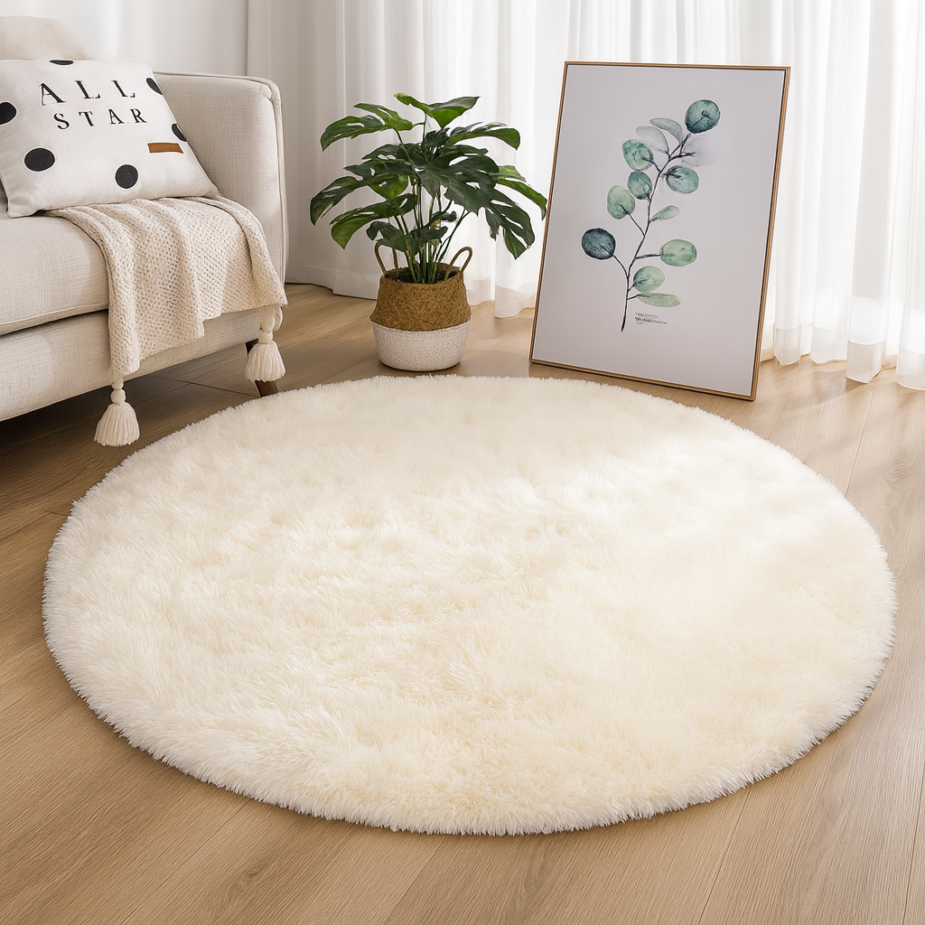 Circular Silk & Wool Area Rug Handwoven Neutral Tones for Living Room Bedroom Modern Home Decor Soft Luxe Floor Covering | Lonoma