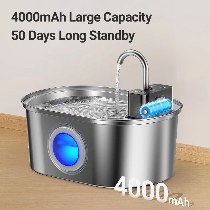 Rechargeable Stainless Steel Pet Water Fountain with Motion Sensor for Cats and Dogs 108 fl oz Capacity | Lonoma