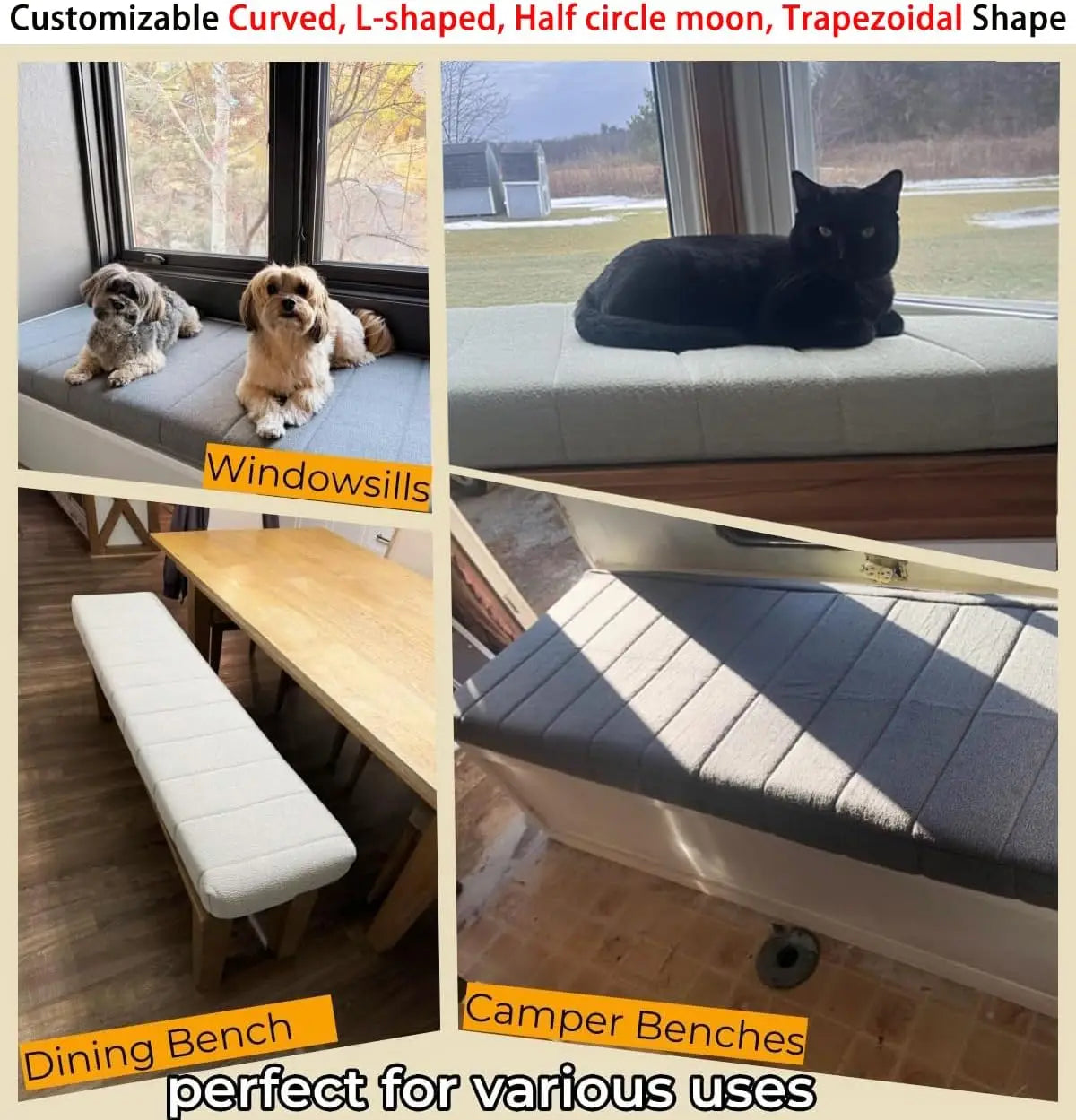 Plush Velvet Bench Cushion Pad with Non-Slip Base for Bay Window Seat, Patio Seating, Indoor & Outdoor Use | Lonoma