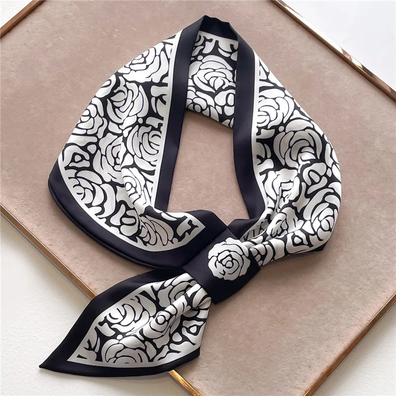 Silk-Feel Horse Print Skinny Scarf for Women Neck Wrap Hair Tie Wrist Accessory Satin Ribbon Bandana Fashion Neckerchief Lightweight | Lonoma