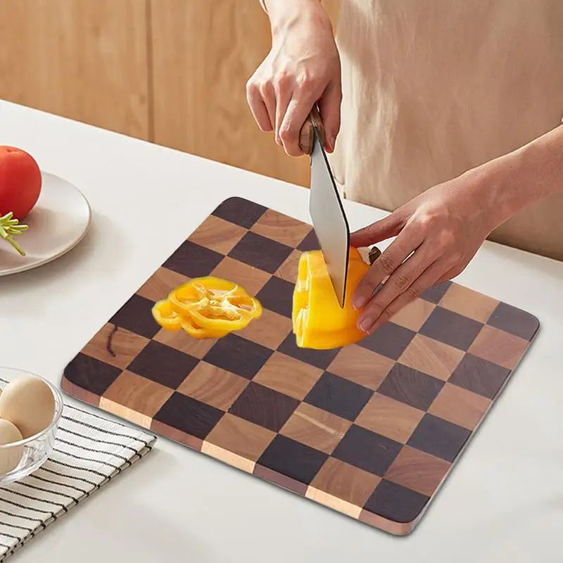 Solid Wood Cutting Board with Checkerboard Pattern for Kitchen Prep and Serving | Thick Beech Chopping Block for Vegetables Meat Fruit | Lonoma
