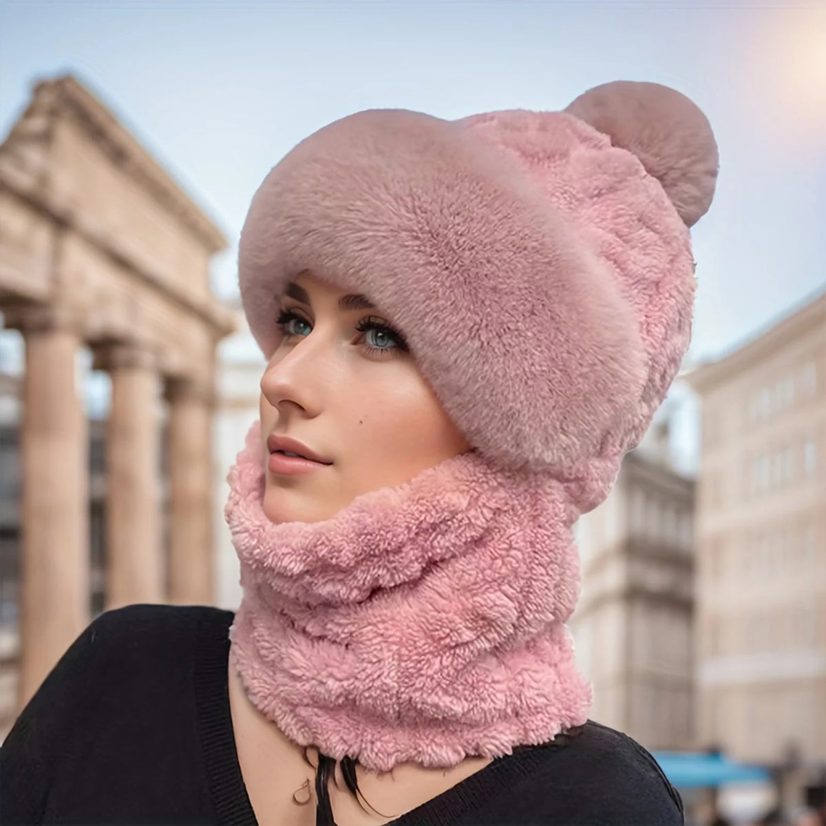 Fleece-Lined Hooded Winter Balaclava with Pom Pom for Women & Men – Full Neck Coverage Cold Weather Hat for Cycling & Outdoor Activities | Lonoma