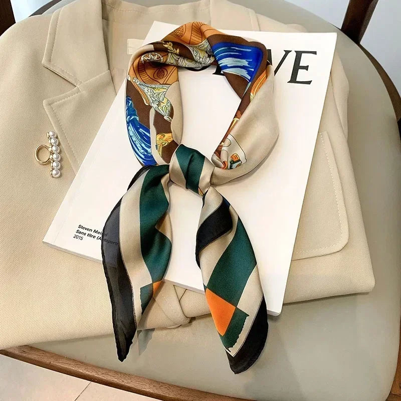 Square Silk Scarf for Women with Printed Design for Hair Neck or Handbag Accent Accessory | Lonoma