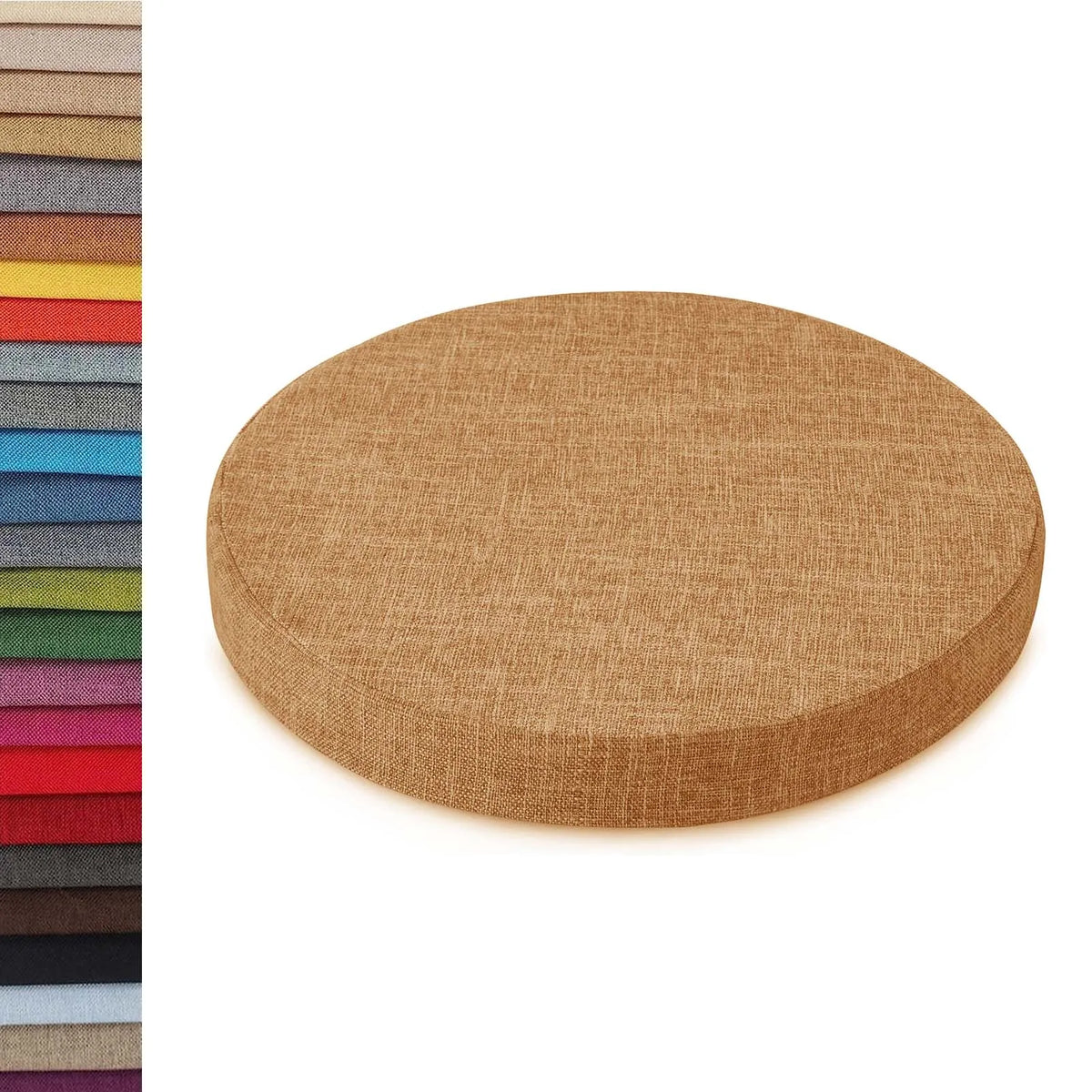 Round Chair Cushion with Removable Washable Cover, Cotton-Linen Seat Pad for Bar Stools Kitchen Dining Chairs Office Seating Restaurant Cafe | Lonoma