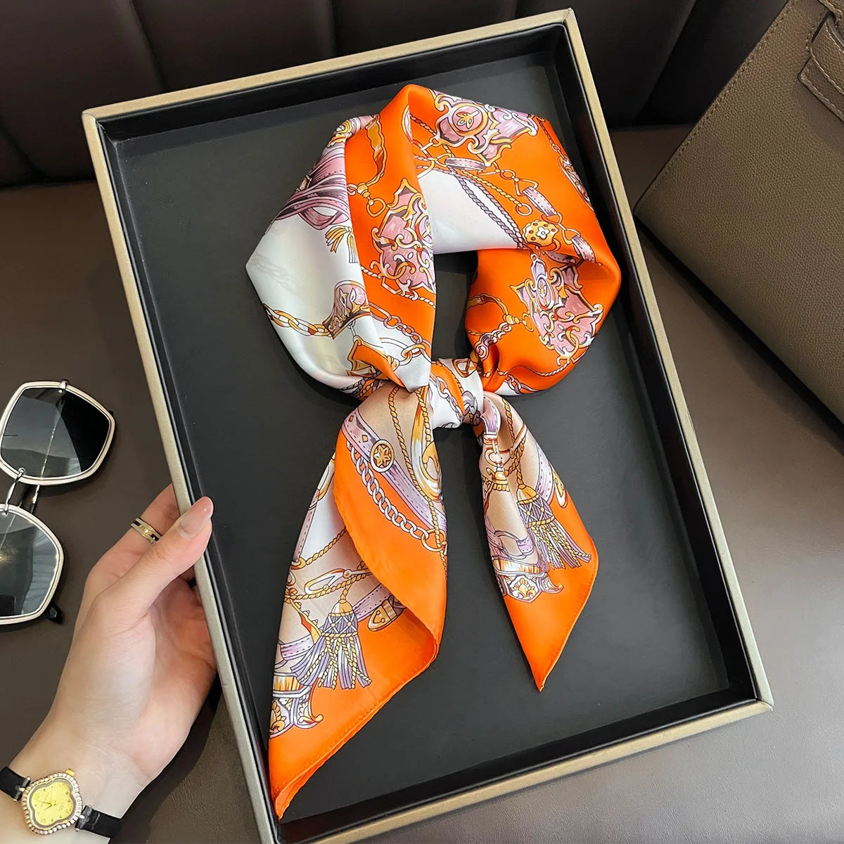 Printed Square Scarf 27.5 × 27.5 in Polyester Silk-Feel Headband Neck Wrap Hair Accessory for Women Spring Summer Fall Winter Versatile | Lonoma