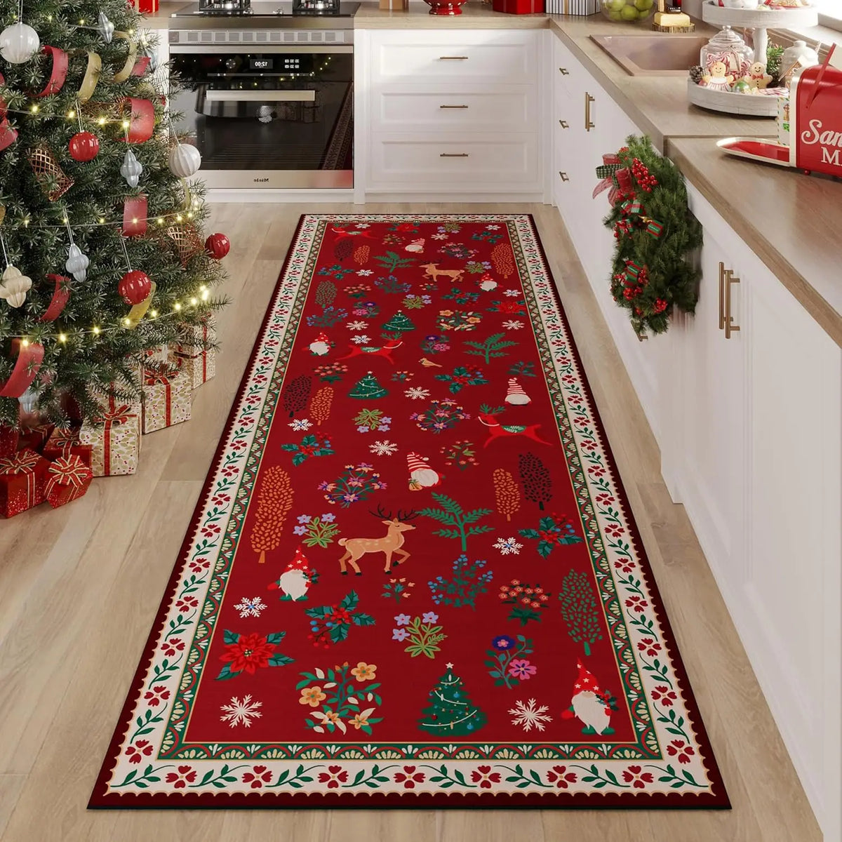 Non-Slip Hallway Runner Rug with Floral Pattern Machine Washable Kitchen Floor Mat Rubber Backing for Entryway Home Indoor Decor | Lonoma