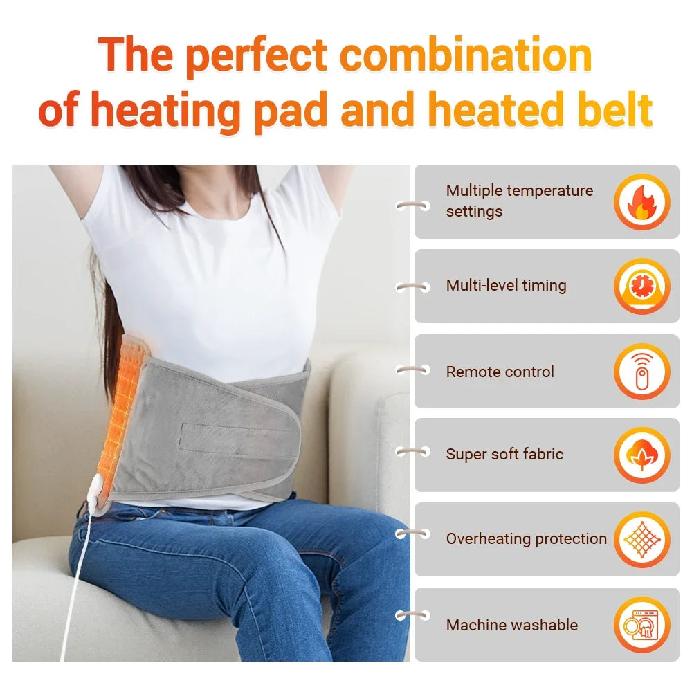 Electric Heating Pad Wrap 75W Silver Gray Microplush Body Warmer Belt for Back Abdomen Legs Hands 9 Heat Settings 4 Timers | Lonoma
