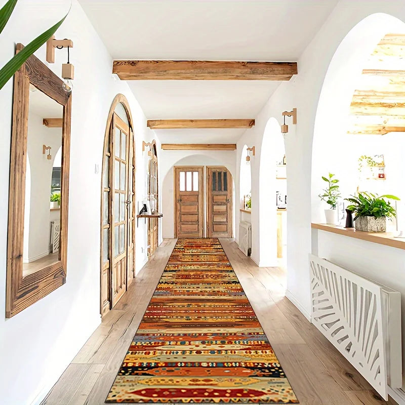 Bohemian Runner Rug for Hallway Kitchen Entry Bedroom – Waterproof Non-Slip Floor Mat – Polyester Woven Carpet for Home Entryway | Lonoma