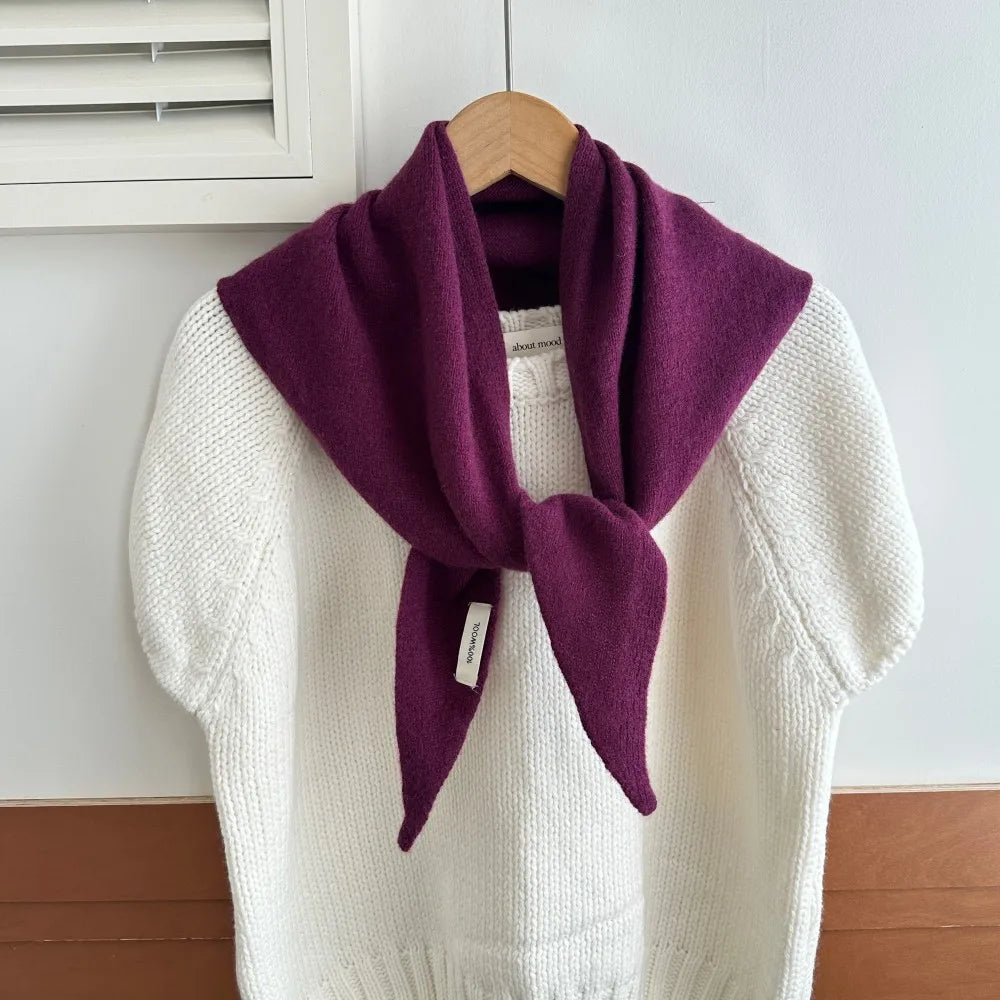Pure Wool Winter Scarf for Women Oversized Knit Triangle Wrap Shawl Solid Color Lightweight Head Scarf Cold Weather Accessory | Lonoma