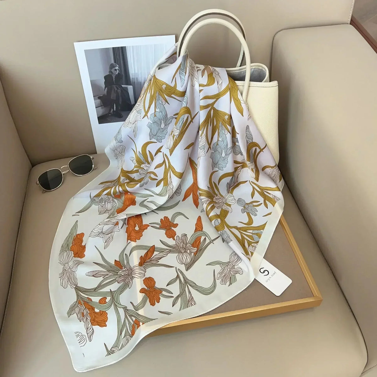 Square Silk Scarf for Women with Printed Design for Hair Neck or Handbag Accent Accessory | Lonoma