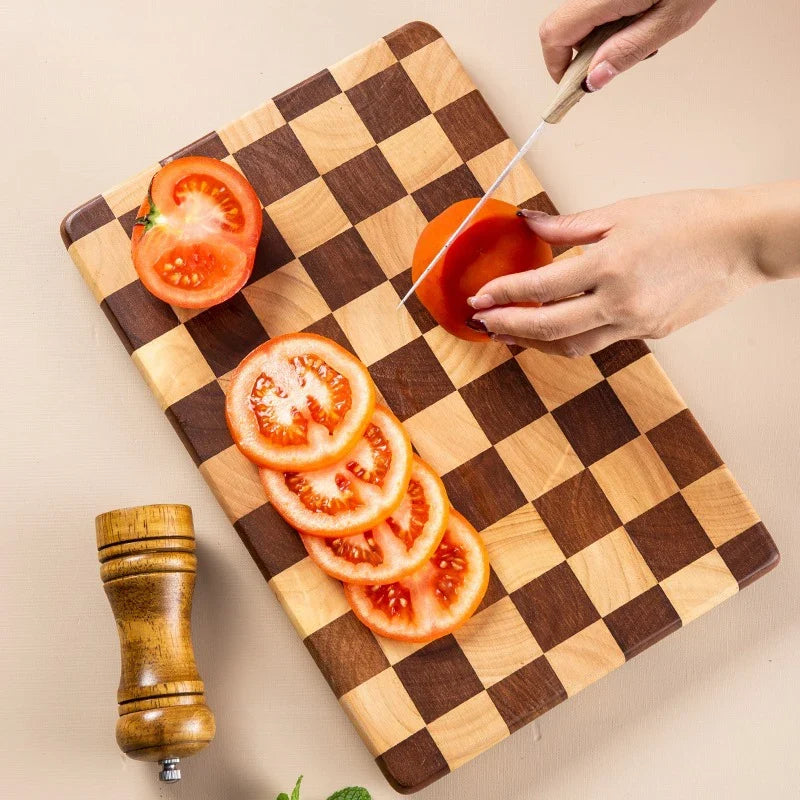 Checkerboard Wooden Cutting Board Solid Hardwood Chopping Block for Food Prep Kitchen Counter | Lonoma