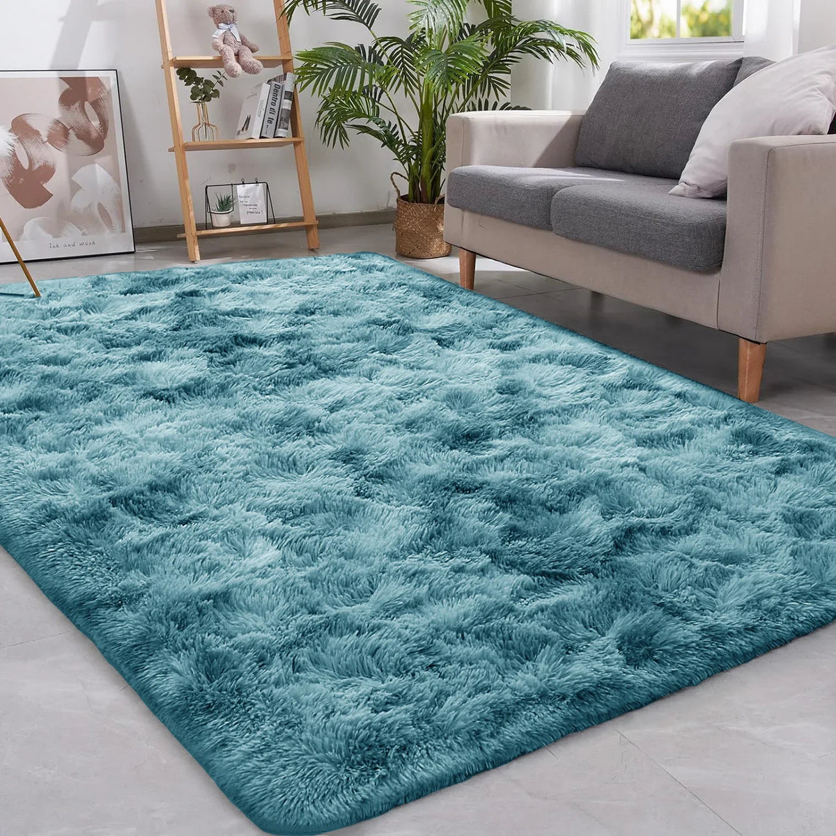 Plush Shag Area Rug Non-Slip Soft Fluffy Floor Mat Tie-Dye Gray Blue Black for Bedroom Living Room Nursery Kids Home Decor | Lonoma
