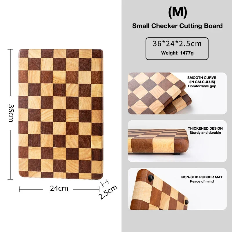 Checkerboard Wooden Cutting Board Solid Hardwood Chopping Block for Food Prep Kitchen Counter | Lonoma