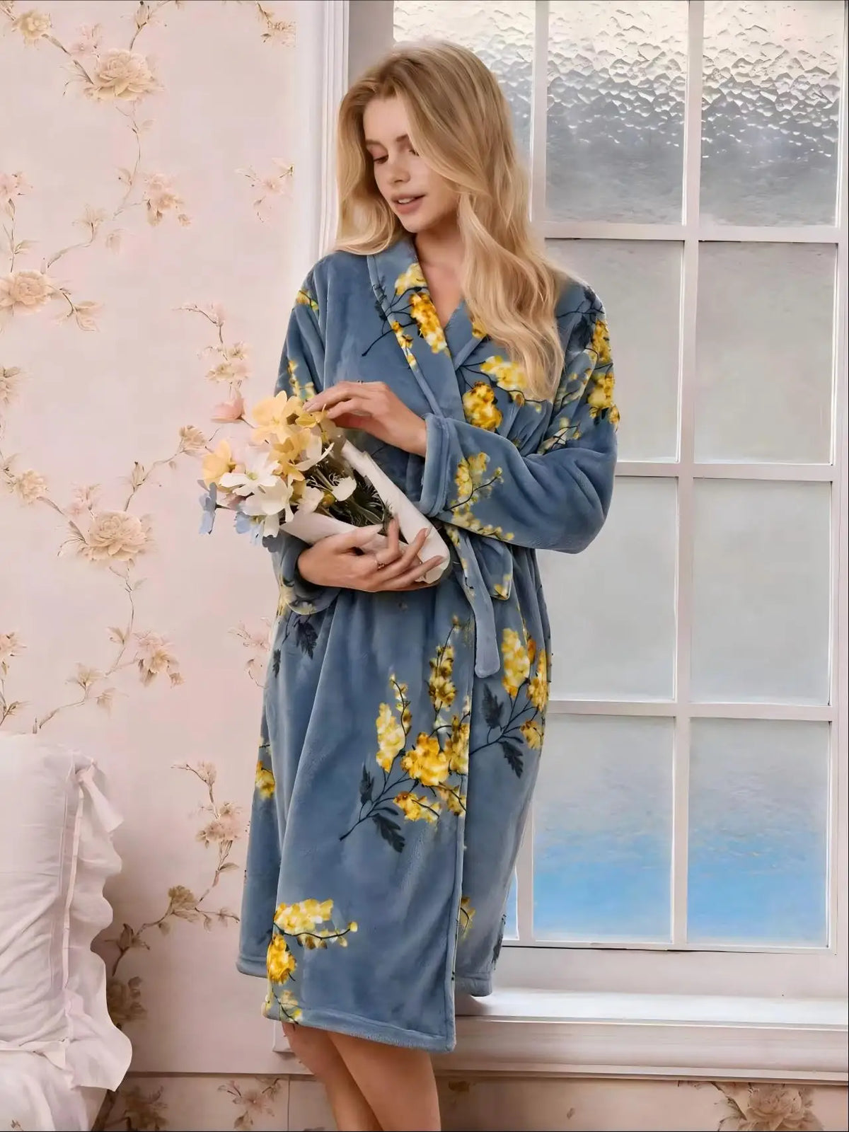 Sauna badjas - Dames herfst-winter dikke flanellen badjas met riem, warme, comfortabele, loszittende loungewear, badjas voor thuis