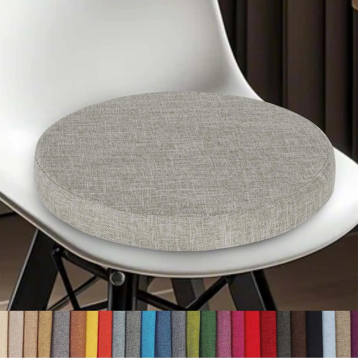 Round Chair Cushion with Removable Washable Cover, Cotton-Linen Seat Pad for Bar Stools Kitchen Dining Chairs Office Seating Restaurant Cafe | Lonoma