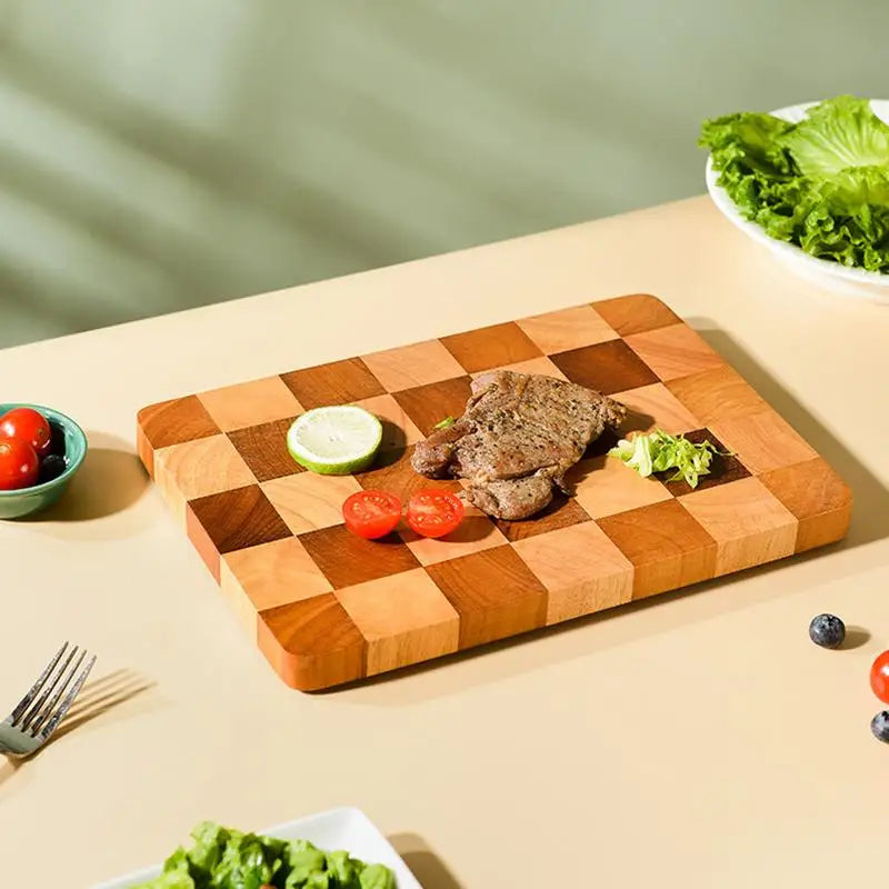 Solid Wood Cutting Board with Checkerboard Pattern for Kitchen Prep and Serving | Thick Beech Chopping Block for Vegetables Meat Fruit | Lonoma