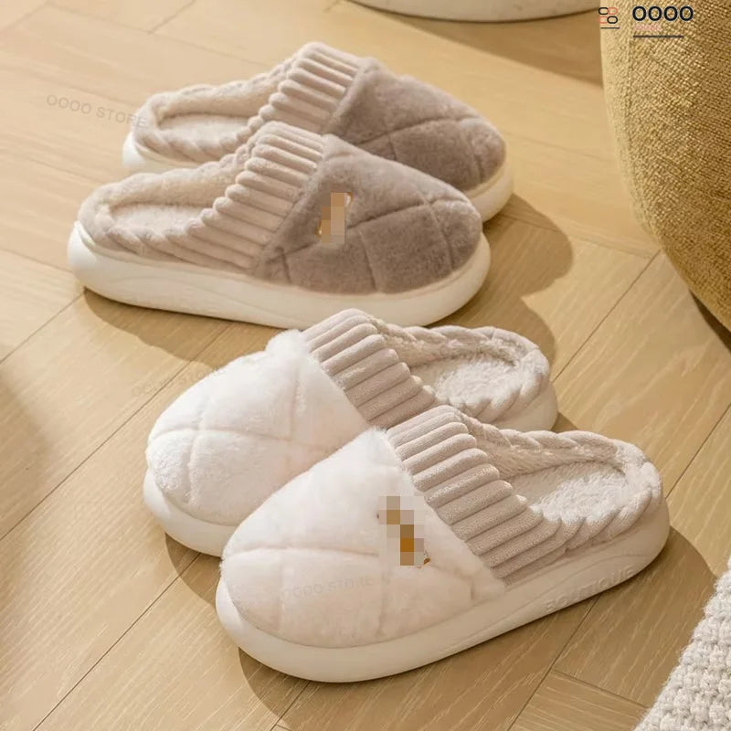 Plush House Slippers for Women & Men – Checkered Indoor Shoes with Thick Soles, Warm Fleece Lining, Fuzzy Slip-On Footwear for Cold Weather | Lonoma